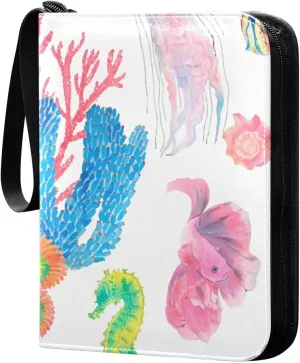 Aquarium Texture Card Collector Holder for Collectible Boys Girls Game Sports Cards MTG TCG, 4 Pockets Trading Card Folder Zip Card Binder, FYGJRFTJ6958