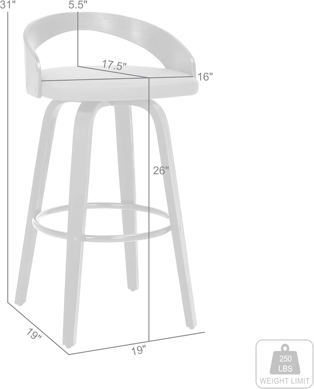 Armen Living Sonia Mid Century Modern Swivel Bar Stool for Kitchen Island Counter in Gray Faux Leather and Walnut Wood, 26" Seat Height