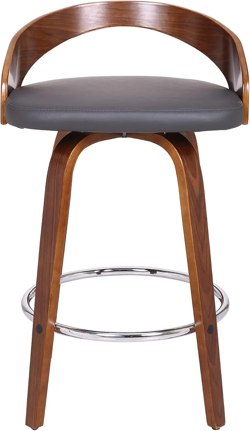 Armen Living Sonia Mid Century Modern Swivel Bar Stool for Kitchen Island Counter in Gray Faux Leather and Walnut Wood, 26" Seat Height