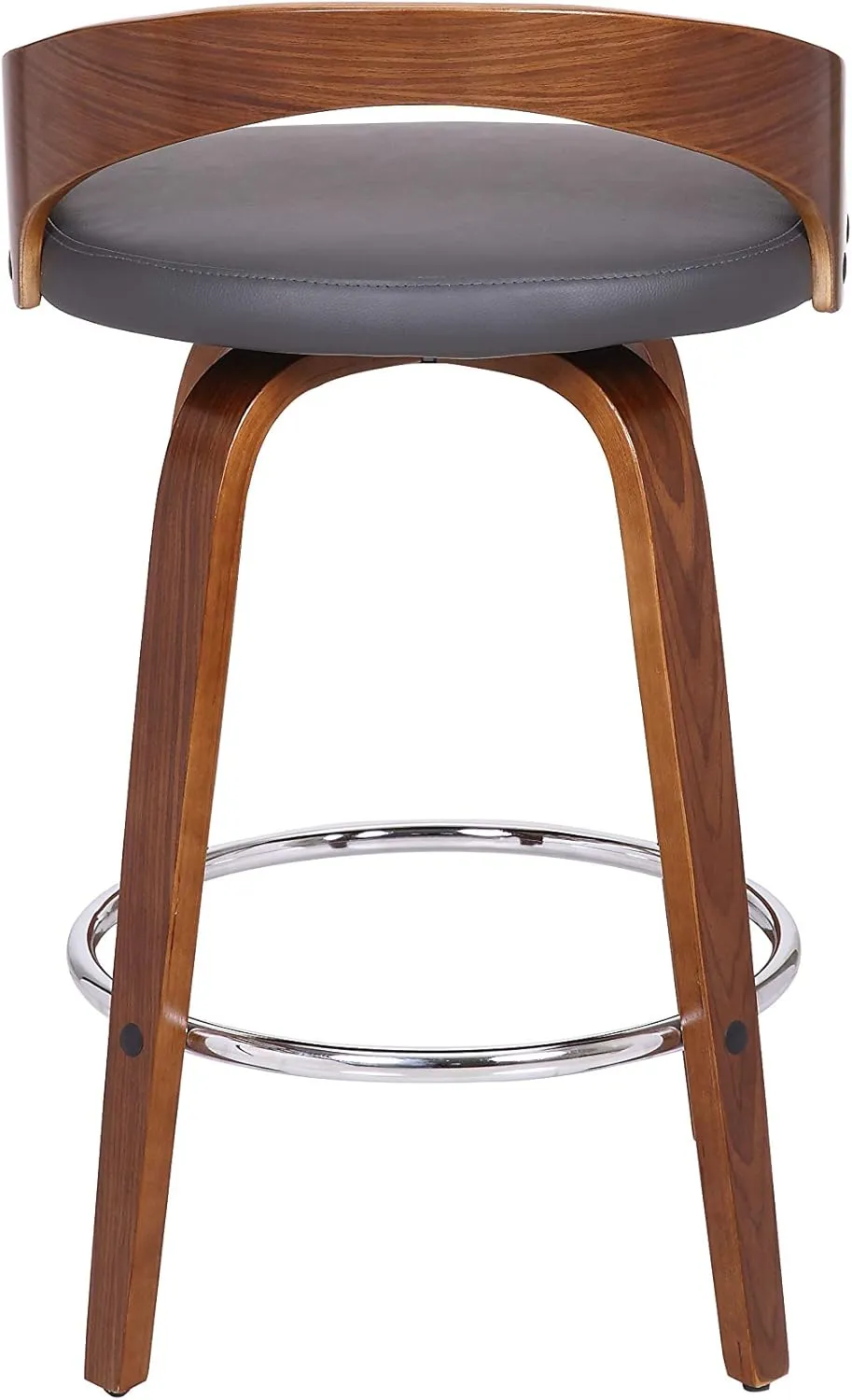 Armen Living Sonia Mid Century Modern Swivel Bar Stool for Kitchen Island Counter in Gray Faux Leather and Walnut Wood, 26" Seat Height