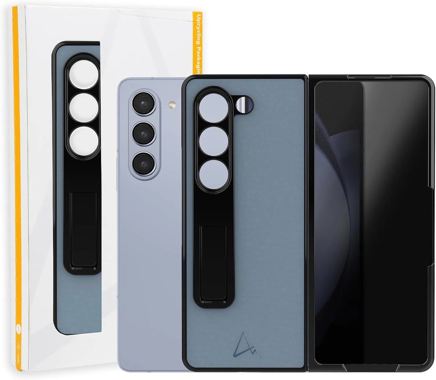ARMOR Leather Case for Samsung Galaxy Z Fold 5 (Haze Blue with Privacy Guard Screen Protector)