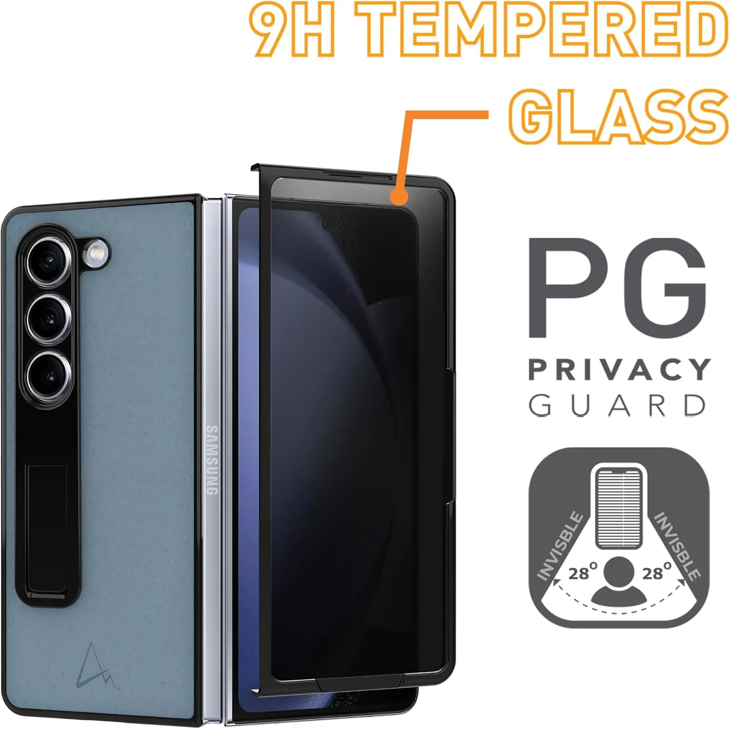 ARMOR Leather Case for Samsung Galaxy Z Fold 5 (Haze Blue with Privacy Guard Screen Protector)