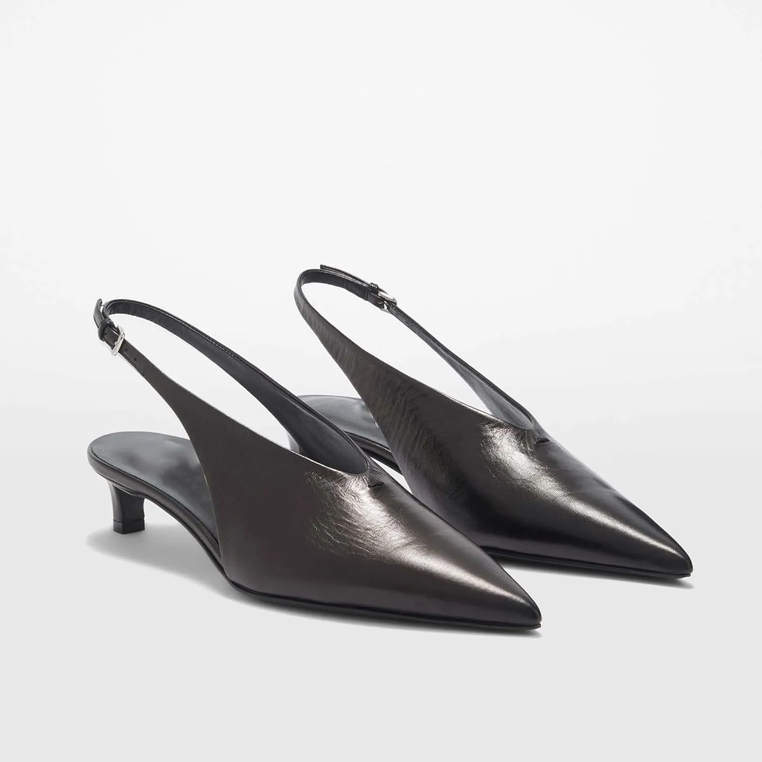 Arqa Kitten Heels Pumps for Women Closed Pointed Toe Slingback 1.18 in Heels with Buckle Dress Shoes for Dating Party Working