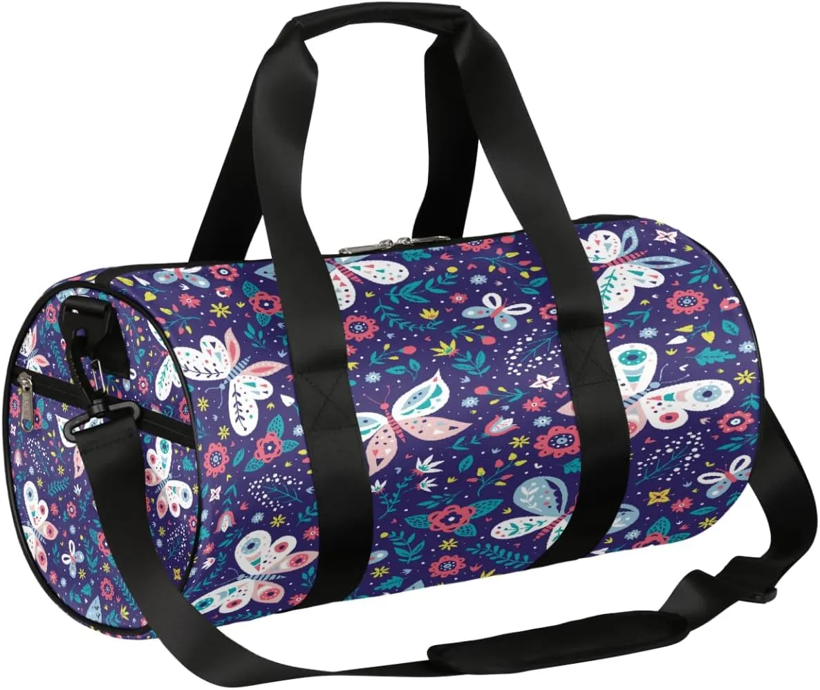 Artistic Butterfly Sports Gym Bag Duffel Bags Workout Lightweight Shoulder Weekender Bag Travel Duffel Bag for Men Women(Flowers)