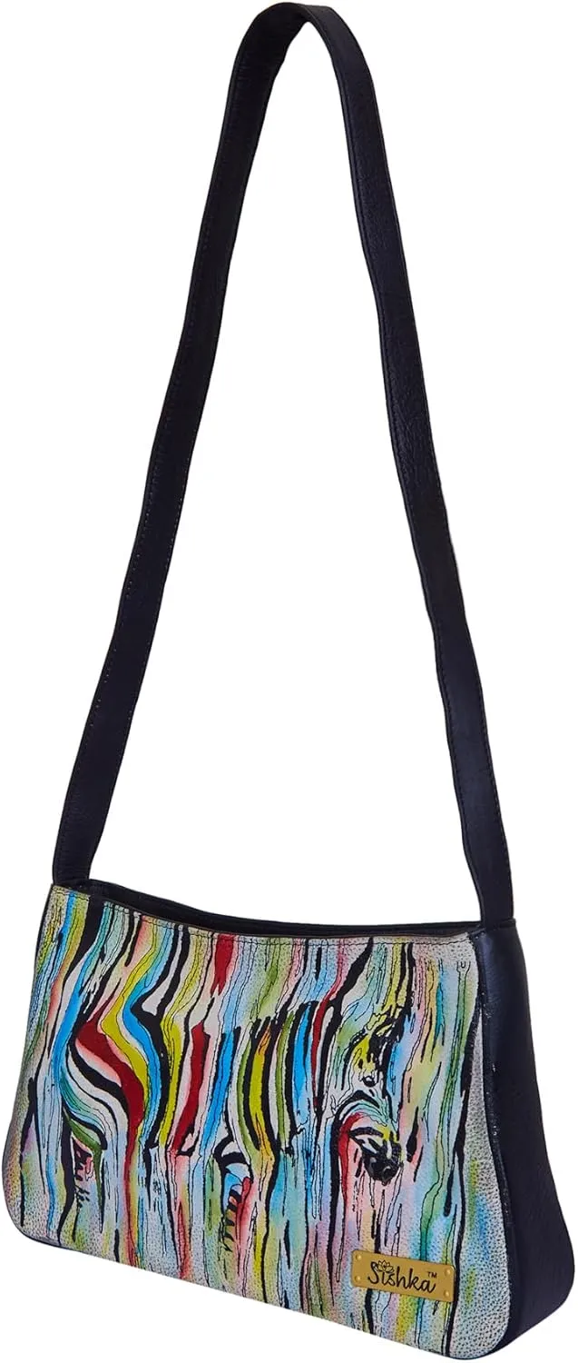 Artistic Hand-Painted Multicolour Zebra Design Leather Shoulder Bag
