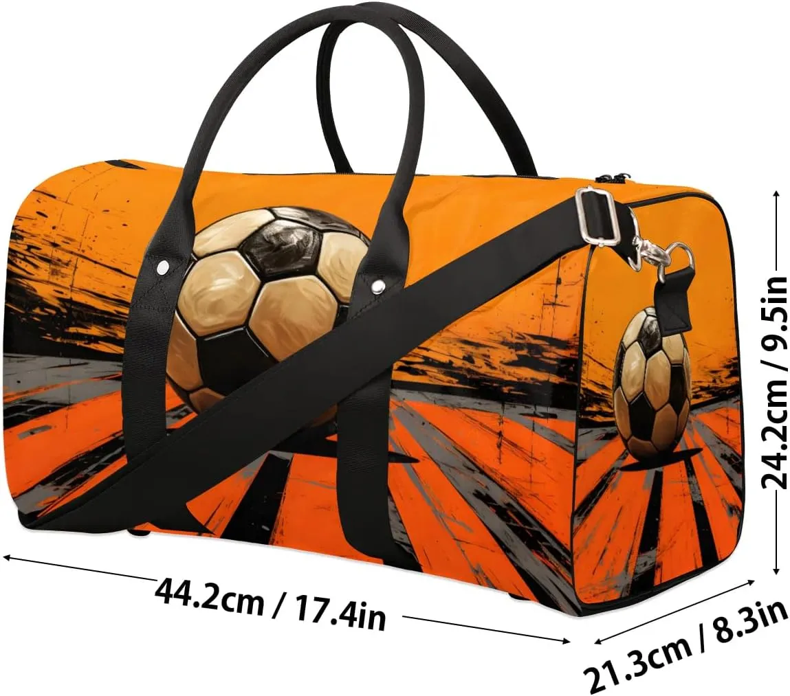 Artistic Soccer Travel Duffel Bag for Women Men Waterproof Foldable Overnight Weekender Bag Large Capacity Sports Gym Bag