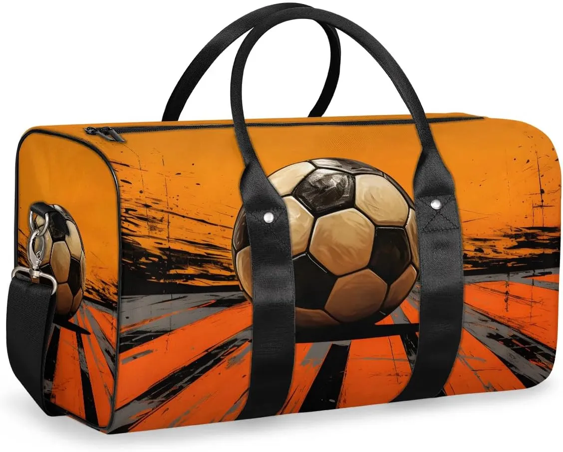 Artistic Soccer Travel Duffel Bag for Women Men Waterproof Foldable Overnight Weekender Bag Large Capacity Sports Gym Bag