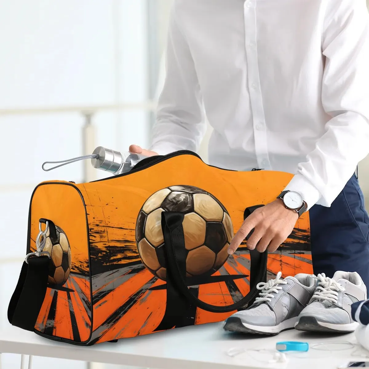 Artistic Soccer Travel Duffel Bag for Women Men Waterproof Foldable Overnight Weekender Bag Large Capacity Sports Gym Bag