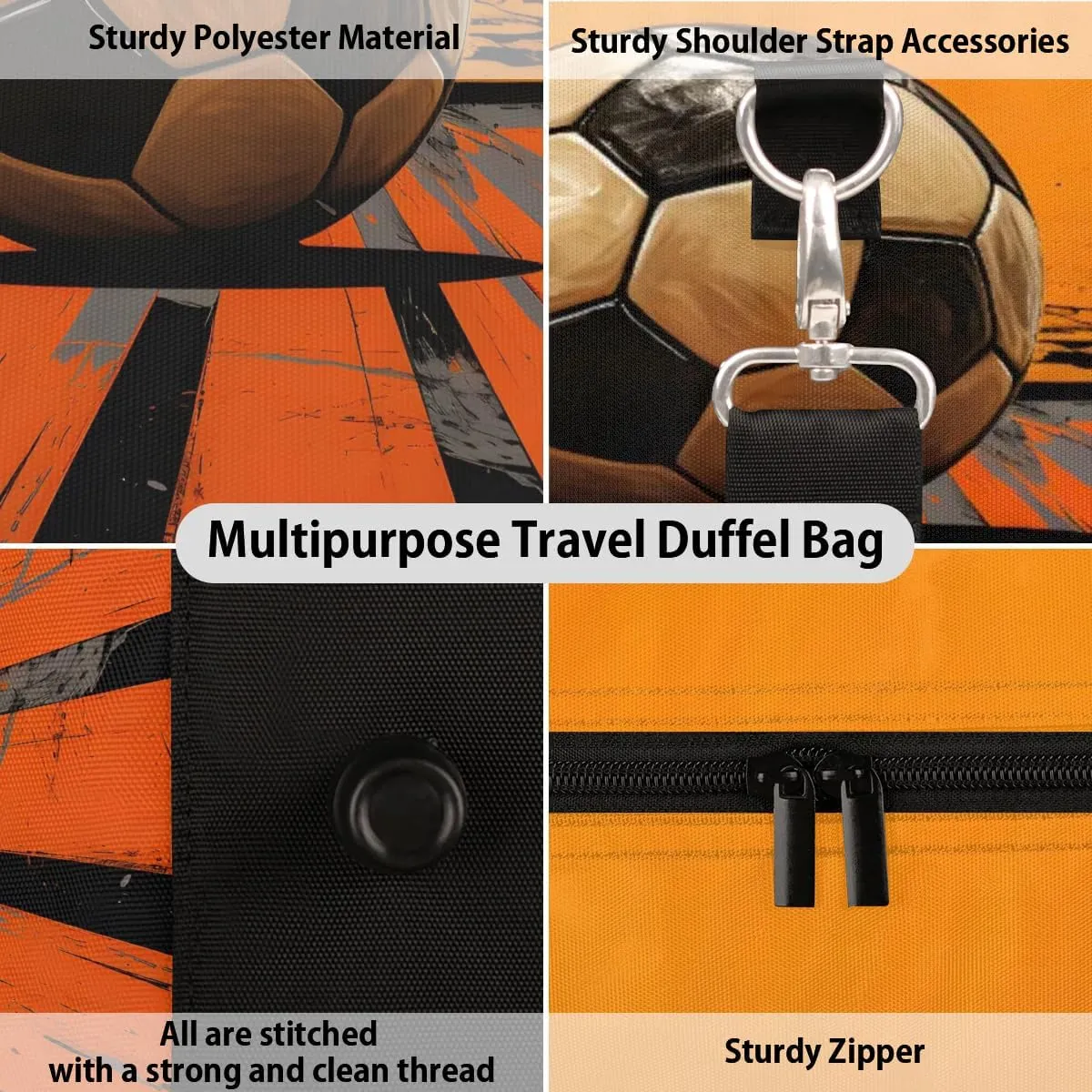 Artistic Soccer Travel Duffel Bag for Women Men Waterproof Foldable Overnight Weekender Bag Large Capacity Sports Gym Bag
