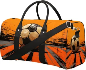 Artistic Soccer Travel Duffel Bag for Women Men Waterproof Foldable Overnight Weekender Bag Large Capacity Sports Gym Bag