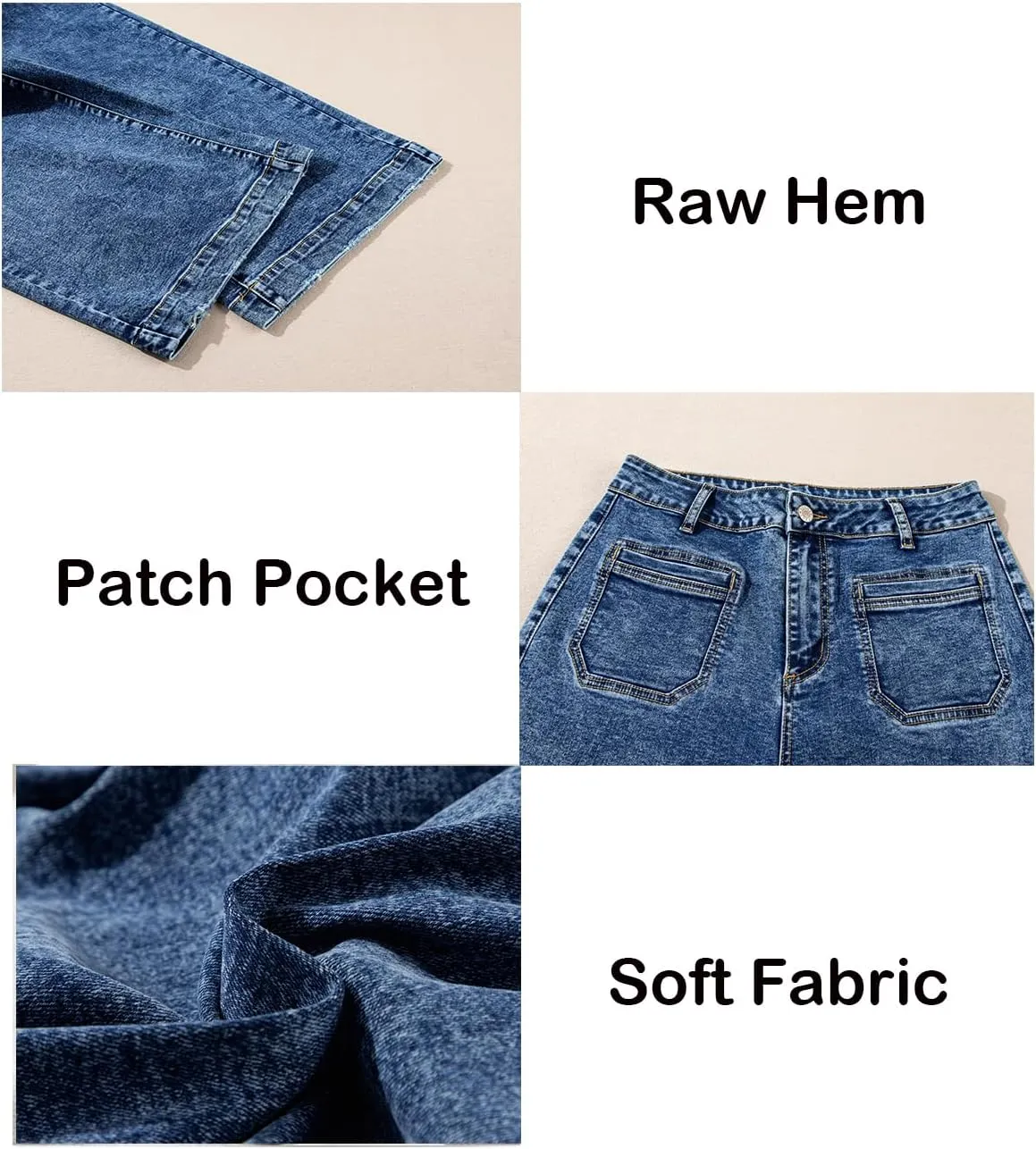 Astylish Womens Jeans Wide Leg High Waisted Stretchy Straight Leg Jeans Trendy Ankle Denim Pants with Patch Pocket