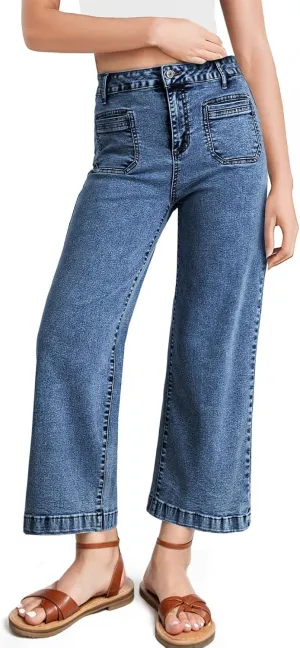 Astylish Womens Jeans Wide Leg High Waisted Stretchy Straight Leg Jeans Trendy Ankle Denim Pants with Patch Pocket