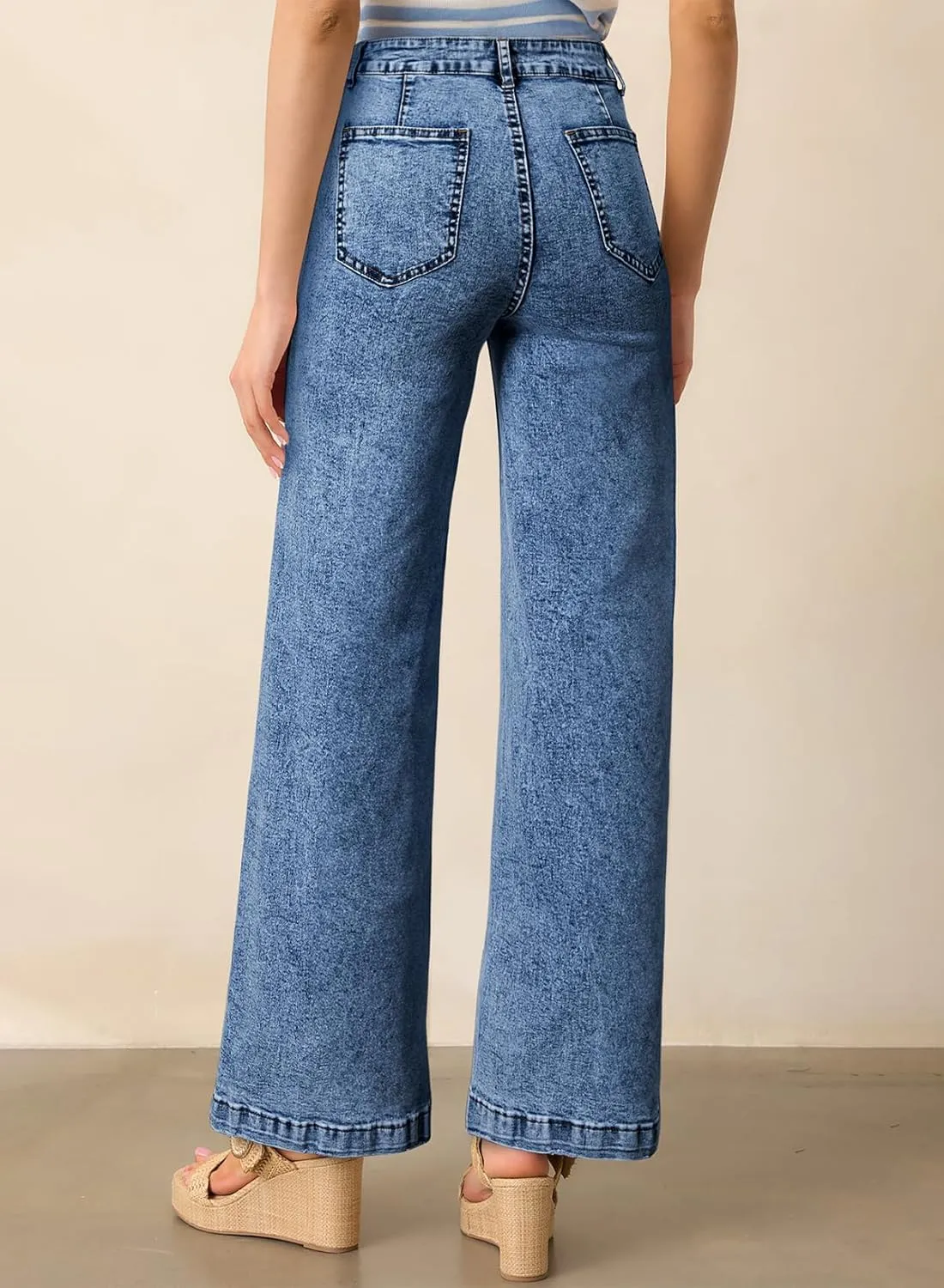 Astylish Womens Jeans Wide Leg High Waisted Stretchy Straight Leg Jeans Trendy Ankle Denim Pants with Patch Pocket