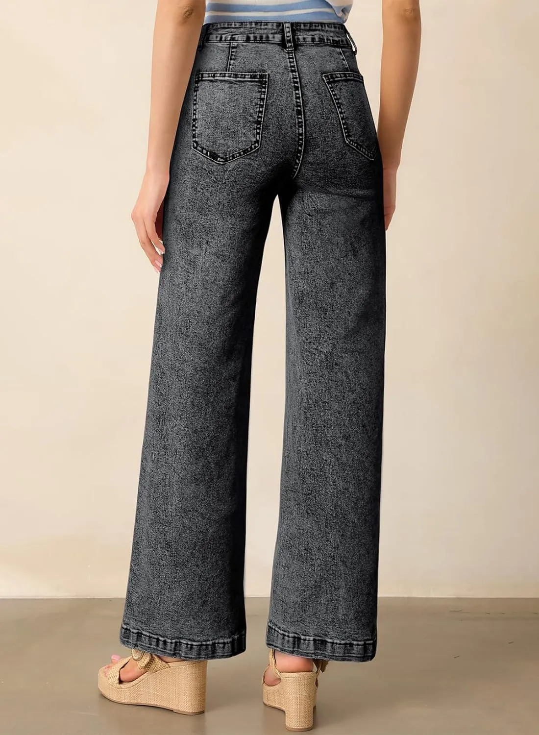 Astylish Womens Jeans Wide Leg High Waisted Stretchy Straight Leg Jeans Trendy Ankle Denim Pants with Patch Pocket