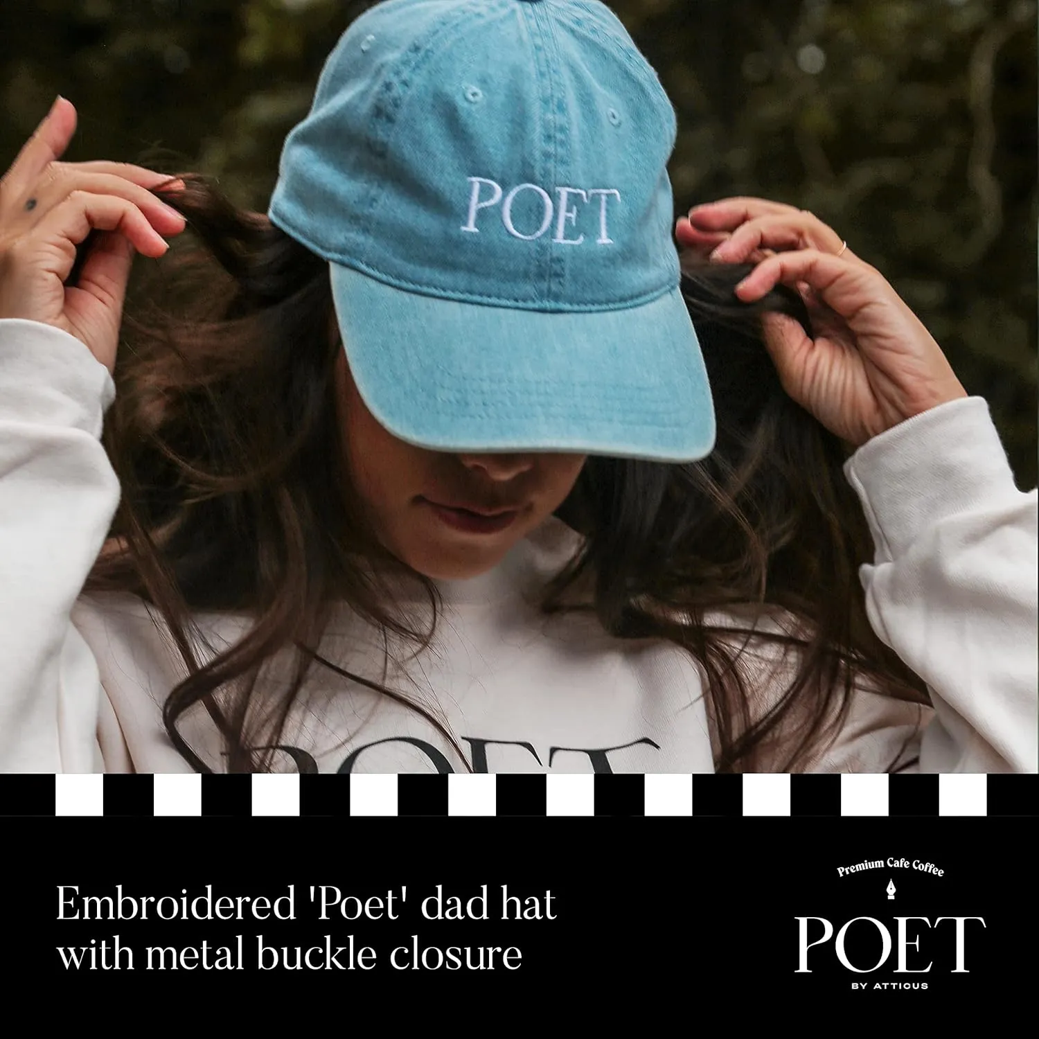 Atticus Poetry-Poet Coffee Dad Hat, Embroidered and Garment Washed, Cotton Twill Baseball Cap,