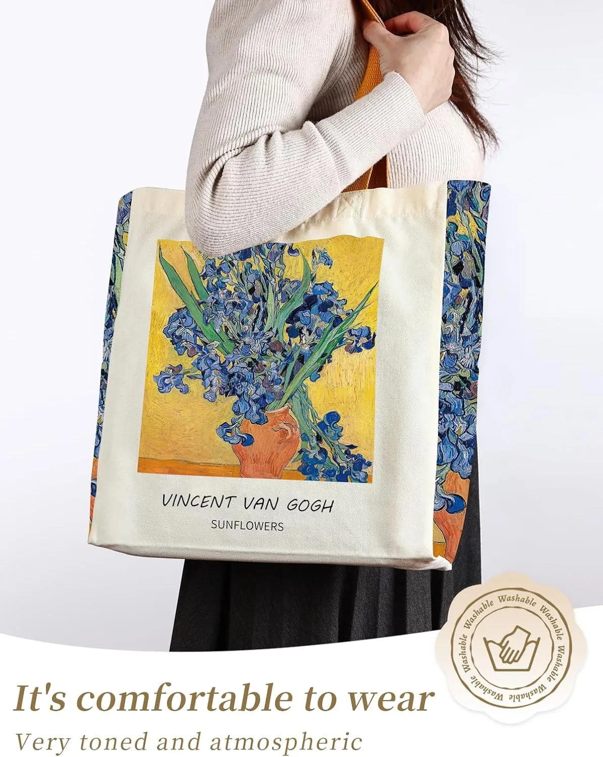 AUSVKAI Cute Canvas Tote Bag for Women, Reusable Designer Bags with Handles Pockets&Snaps for College Beach Everyday Grocery