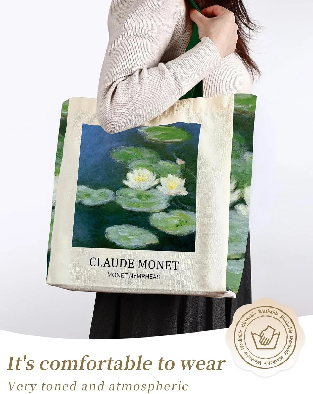 AUSVKAI Cute Canvas Tote Bag for Women, Reusable Designer Bags with Handles Pockets&Snaps for College Beach Everyday Grocery