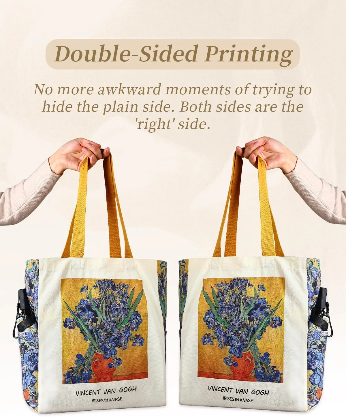AUSVKAI Cute Canvas Tote Bag for Women, Reusable Designer Bags with Handles Pockets&Snaps for College Beach Everyday Grocery