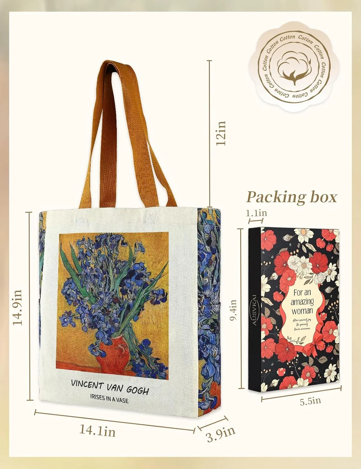 AUSVKAI Cute Canvas Tote Bag for Women, Reusable Designer Bags with Handles Pockets&Snaps for College Beach Everyday Grocery