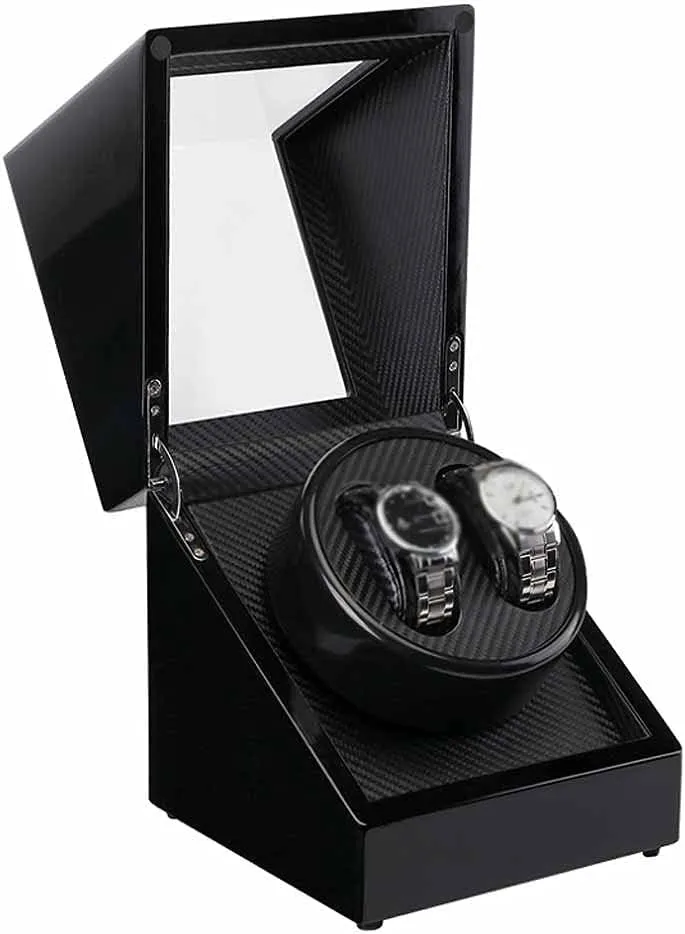 Auto Wooden Watch Winder Storage Box Winder Shaker Case Transparent Cover Wristwatch Box Single,Double Head Motor (Color : B) (A)