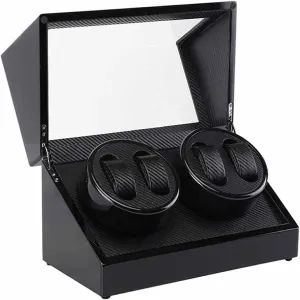 Auto Wooden Watch Winder Storage Box Winder Shaker Case Transparent Cover Wristwatch Box Single,Double Head Motor (Color : B)