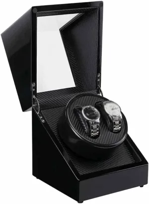 Auto Wooden Watch Winder Storage Box Winder Shaker Case Transparent Cover Wristwatch Box Single,Double Head Motor (Color : E) (D)