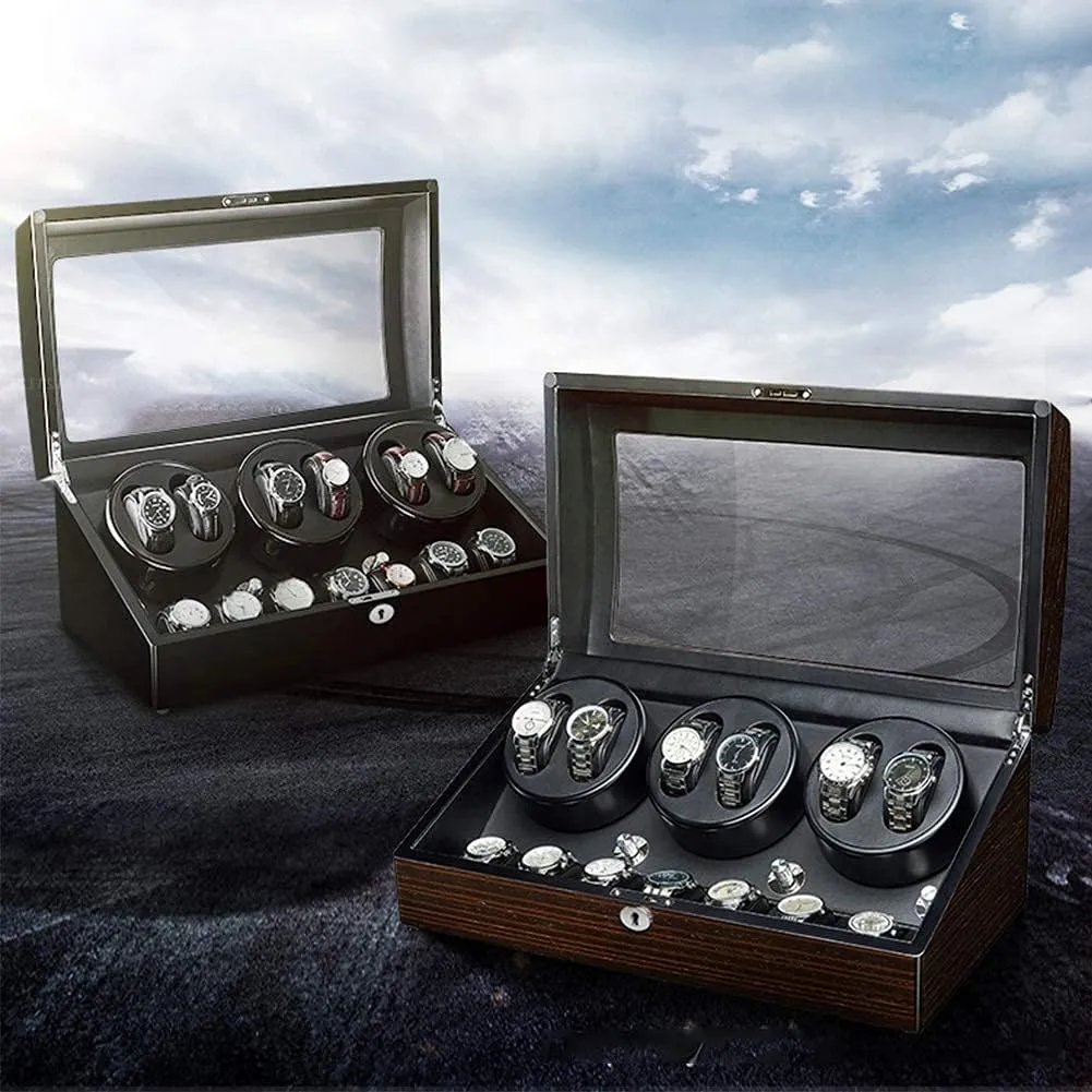 Automatic Watch Winder for 6 Watches   7 Storage Wood Shell Piano Paint Exterior Extremely Silent Motor Large Capacity (B)