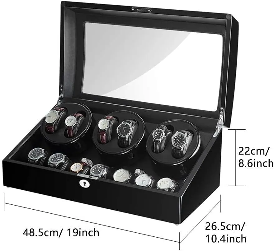 Automatic Watch Winder for 6 Watches   7 Storage Wood Shell Piano Paint Exterior Extremely Silent Motor Large Capacity (B)