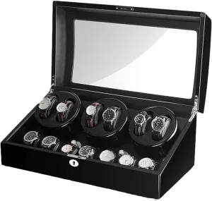 Automatic Watch Winder for 6 Watches   7 Storage Wood Shell Piano Paint Exterior Extremely Silent Motor Large Capacity (B)