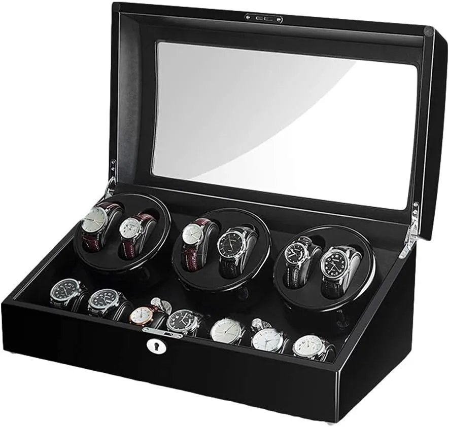Automatic Watch Winder for 6 Watches   7 Storage Wood Shell Piano Paint Exterior Extremely Silent Motor Large Capacity (B)