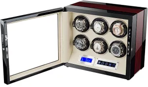 Automatic Watch Winder for 6 Watches, Watches Storage Display Winding Case ​LCD Remote Control, Blue Led Light, Quiet Motor Watch Winder Display Watch Box Case Watch Storage