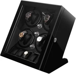 Automatic Watch Winder for 8 Watches Wood Shell Winding case Storage Boxes 5 Modes Rotation and Quiet Motor,Internal PU Leather Watch Winder Storage Display Box (Black_black A)