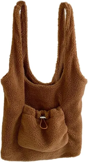 Autumn Winter Casual Furry Faux Lamb Wool Shoulder Bag Large Capacity Luxurious Fleece Plush Handbag Purse for Women