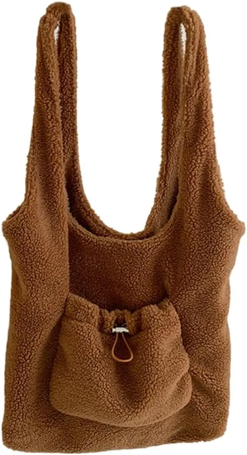 Autumn Winter Casual Furry Faux Lamb Wool Shoulder Bag Large Capacity Luxurious Fleece Plush Handbag Purse for Women