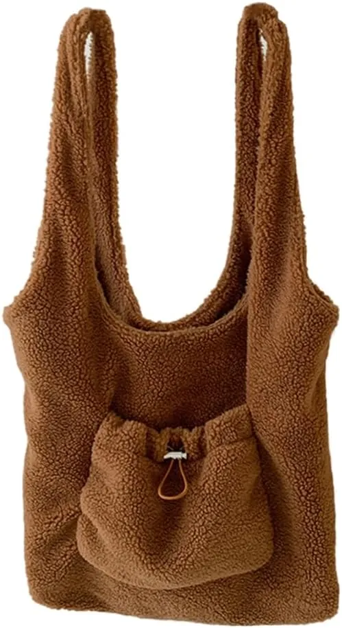 Autumn Winter Casual Furry Faux Lamb Wool Shoulder Bag Large Capacity Luxurious Fleece Plush Handbag Purse for Women
