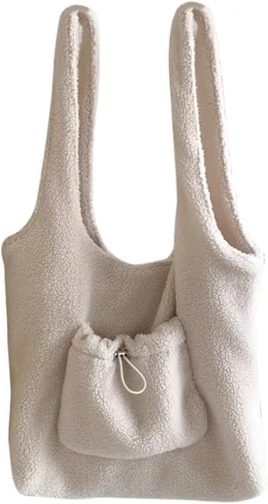 Autumn Winter Casual Furry Faux Lamb Wool Shoulder Bag Large Capacity Luxurious Fleece Plush Handbag Purse for Women