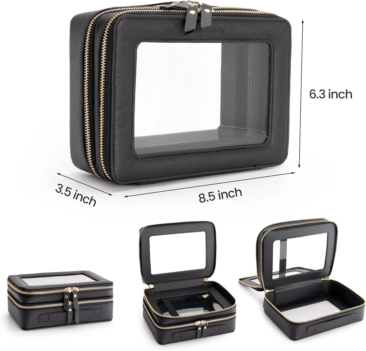 Aveniee Clear Makeup Bags, Double Layer Cosmetic Bags with Separate Brush Compartment, Large Travel Toiletry Bag Cosmetic Case, Travel Accessories Organizer for Women(2 Layers, Black)
