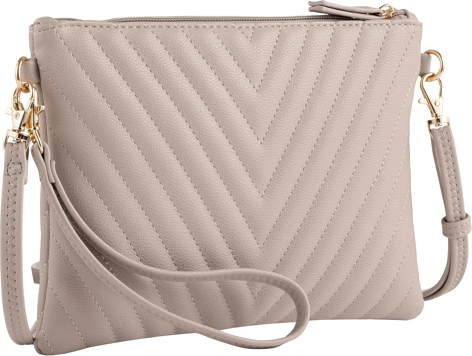 B BRENTANO Chevron Embroidered Crossbody Clutch Bag Pouch with Removable Wristlet & Adjustable Shoulder Strap