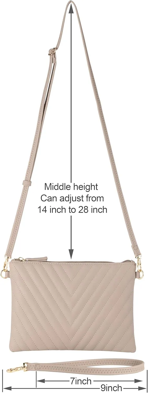 B BRENTANO Chevron Embroidered Crossbody Clutch Bag Pouch with Removable Wristlet & Adjustable Shoulder Strap