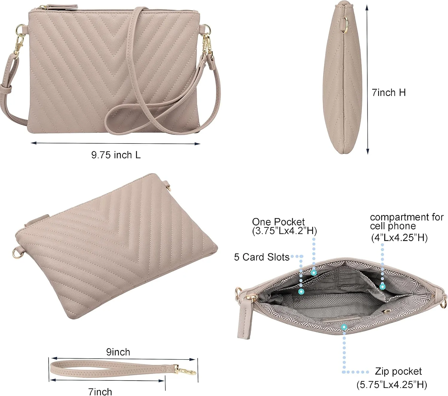 B BRENTANO Chevron Embroidered Crossbody Clutch Bag Pouch with Removable Wristlet & Adjustable Shoulder Strap