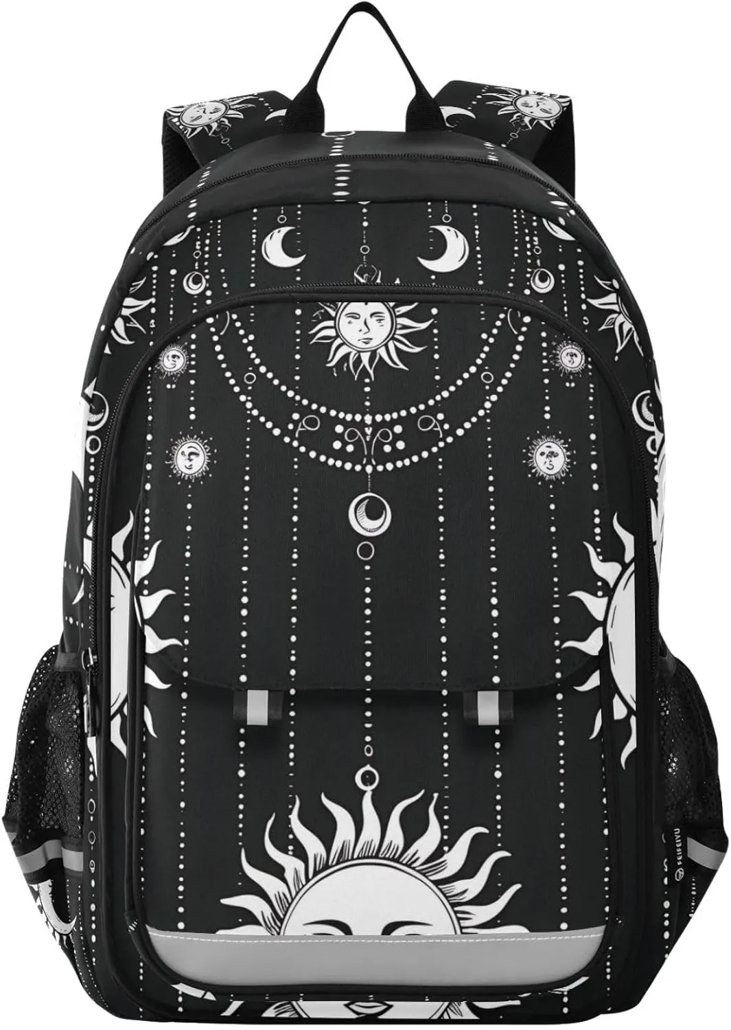 Backpack Frame-curtain-cnc-art-with-sun-moon-patterns-small-sun-mo-cnc-die-cut-outline-tattoo Travel Laptop Daypack Shoulder Bag Book Bag Daypack with Reflective Strip 12.9 ×17.7 In