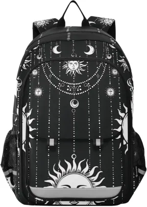 Backpack Frame-curtain-cnc-art-with-sun-moon-patterns-small-sun-mo-cnc-die-cut-outline-tattoo Travel Laptop Daypack Shoulder Bag Book Bag Daypack with Reflective Strip 12.9 ×17.7 In
