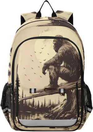 Backpack Gorilla Log Full Moon Travel Laptop Daypack Shoulder Bag Book Bag Daypack with Reflective Strip 12.9 ×17.7 In