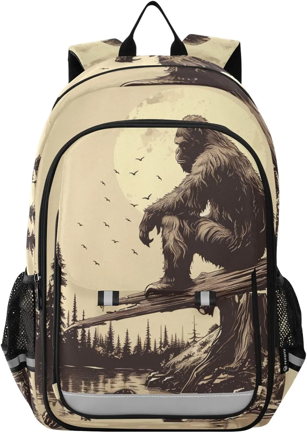 Backpack Gorilla Log Full Moon Travel Laptop Daypack Shoulder Bag Book Bag Daypack with Reflective Strip 12.9 ×17.7 In