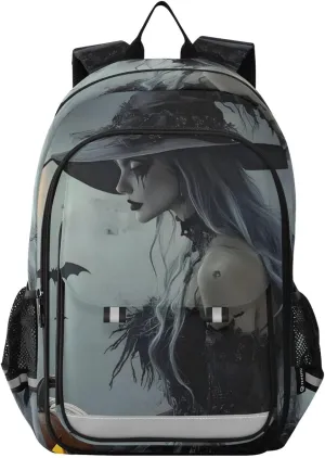 Backpack Myth Witch Crow Moon Travel Laptop Daypack Shoulder Bag Book Bag Daypack with Reflective Strip 12.9 ×17.7 In