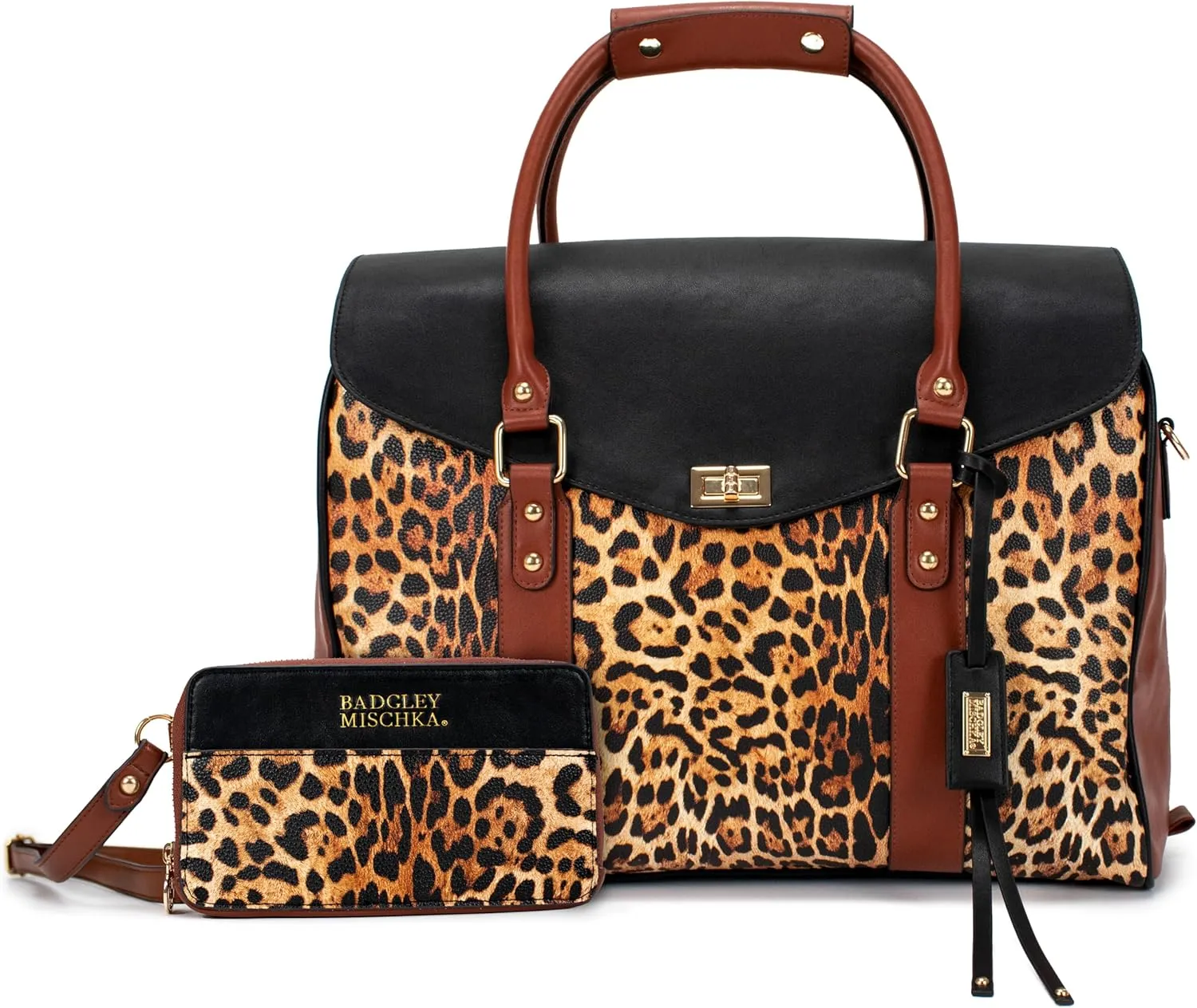 Badgley Mischka Leopard Weekender Tote Bag for Travel, Carry-On Animal Print Tote Bag