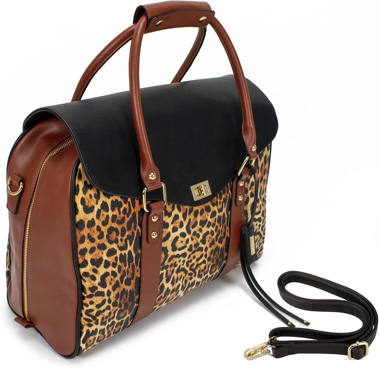 Badgley Mischka Leopard Weekender Tote Bag for Travel, Carry-On Animal Print Tote Bag