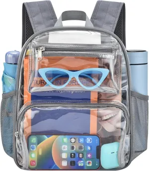 Bagenius Clear Backpack for Stadium Events 12x6x12 Clear Bag for Sports Concerts Work Travel, Grey