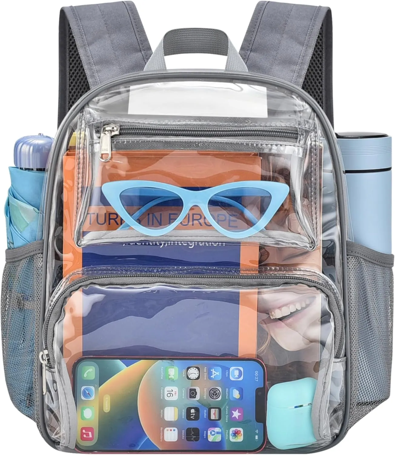 Bagenius Clear Backpack for Stadium Events 12x6x12 Clear Bag for Sports Concerts Work Travel, Grey