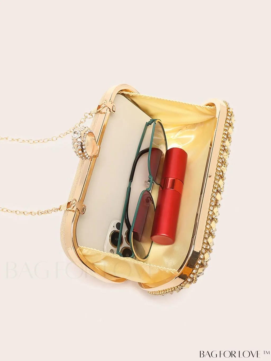 BagForLove - Compact Rhinestone-Embellished Evening Bag Featuring Metal Chain Strap